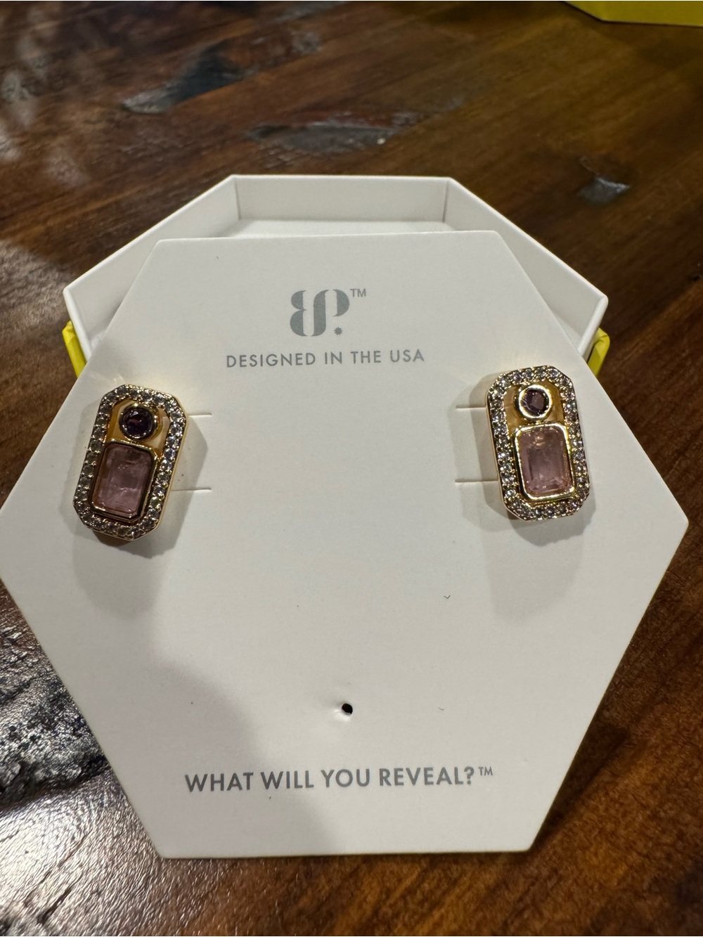 BP™ Gold-Tone Pink and Purple Crystal Rectangle Stud Earrings